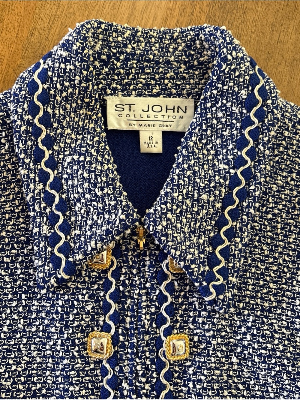 St. John Collection by Marie Gray navy Blue and White Tweed design Button-Front